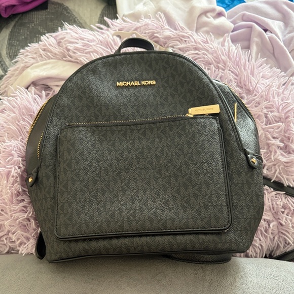 Michael Kors Black MK Logo Dome Backpack with Gold Hardware - Picture 3 of 4